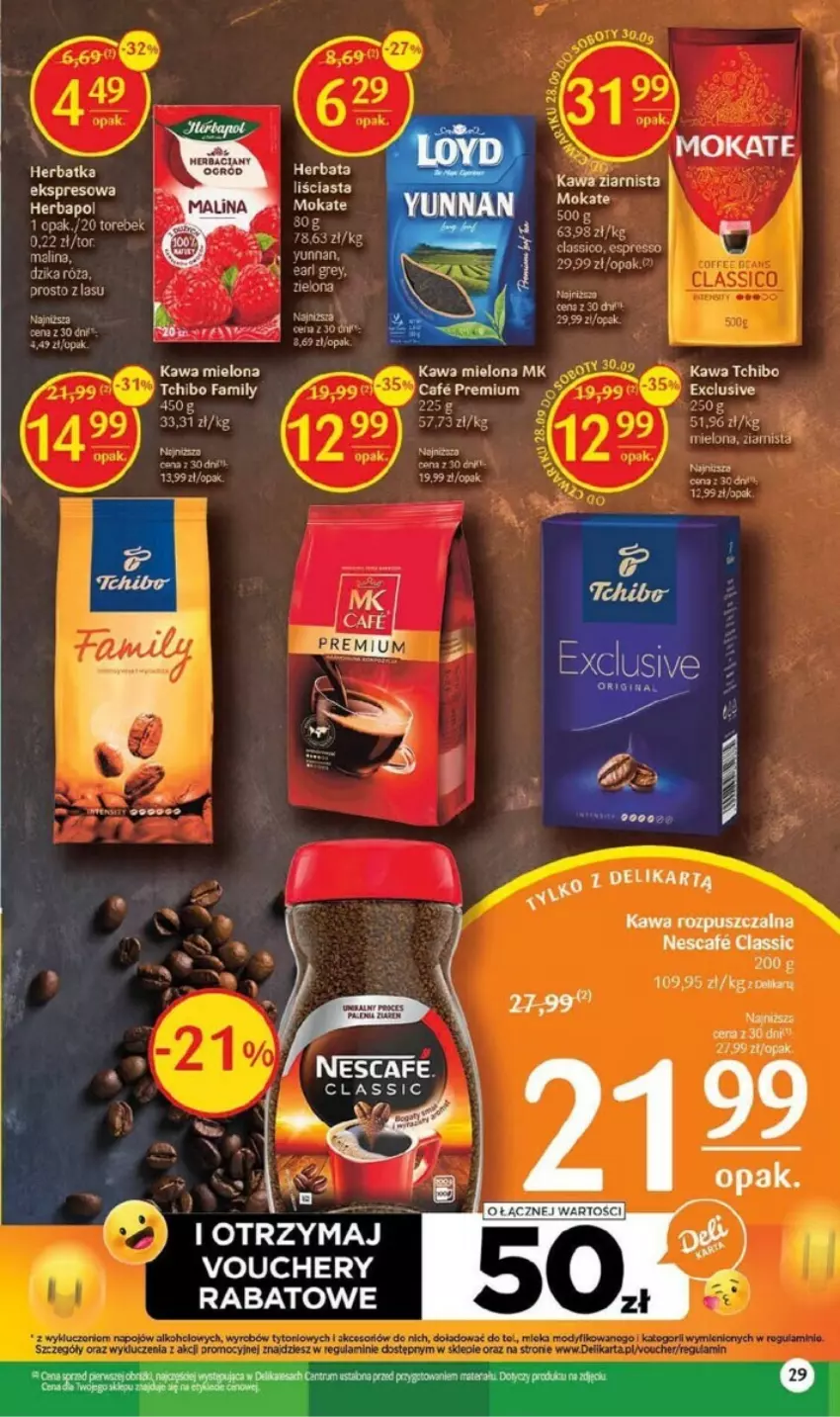 Gazetka promocyjna Delikatesy Centrum - ważna 28.09 do 08.10.2023 - strona 22 - produkty: Earl Grey, Fa, Feta, Herbata, Kawa, Kawa mielona, Kawa rozpuszczalna, Kawa ziarnista, Napoje, Tchibo, Tchibo Family