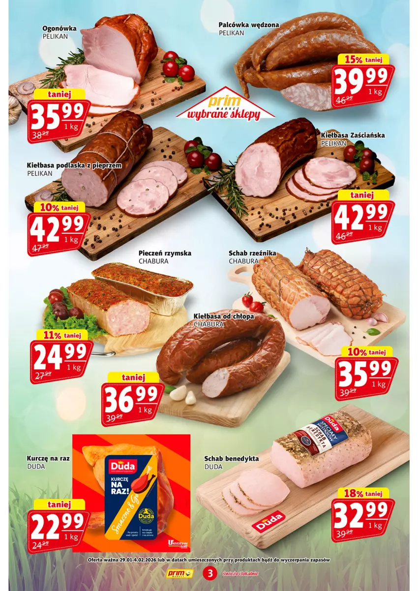 Gazetka promocyjna Prim Market - ważna 29.01 do 04.02.2026 - strona 3 - produkty: Duda, Kiełbasa, Piec, Pieczeń rzymska, Schab Benedykta