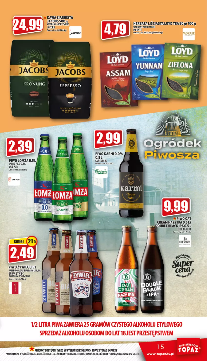 Gazetka promocyjna Topaz - Gazetka - ważna 03.03 do 09.03.2022 - strona 15 - produkty: Carlsberg, Fa, Herbata, Jacobs, Karmi, Kawa, Loyd, Piwo, Pur, Sok, Top