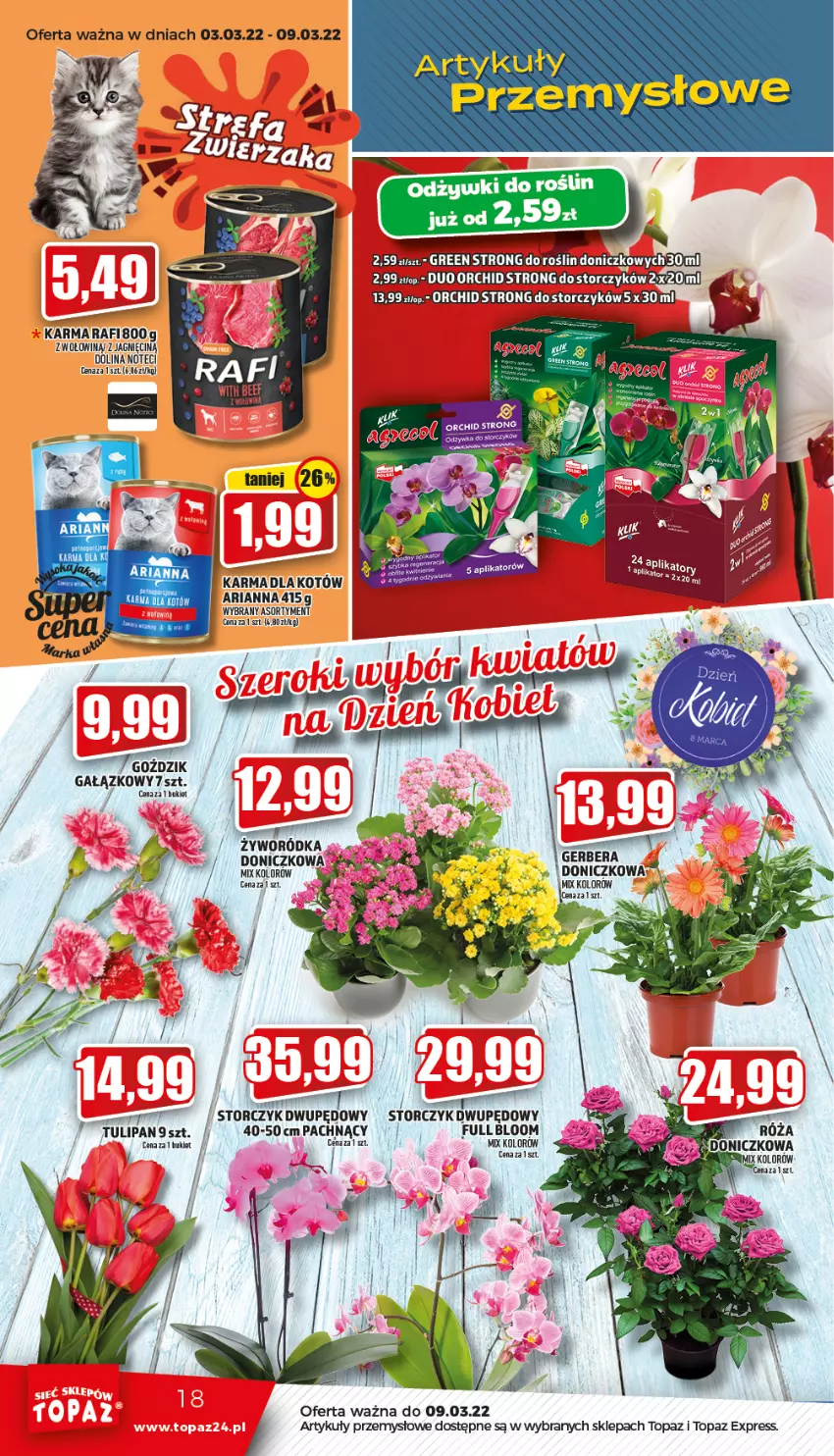 Gazetka promocyjna Topaz - Gazetka - ważna 03.03 do 09.03.2022 - strona 18 - produkty: Bukiet, Gerber, Storczyk, Top, Tulipan, Wołowina