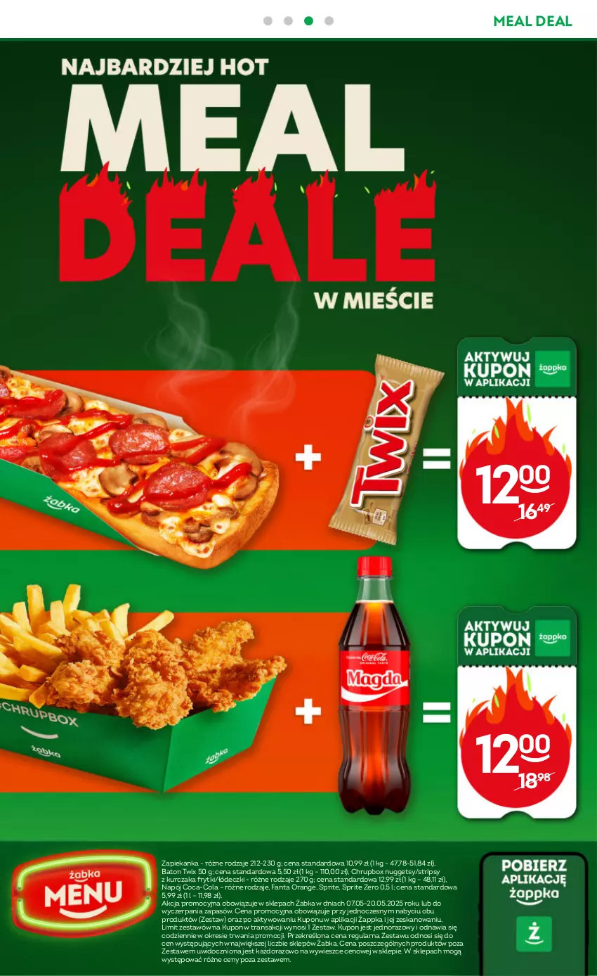 Gazetka promocyjna Żabka - ważna 07.05 do 20.05.2025 - strona 76 - produkty: Baton, Coca-Cola, Fa, Fanta, Frytki, Kurczak, Napój, Sprite, Tran, Twix, Zapiekanka