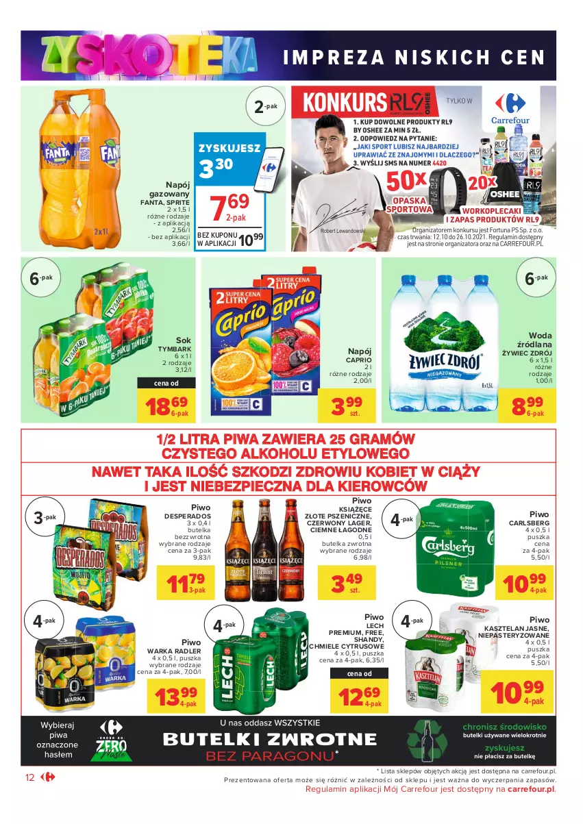 Gazetka promocyjna Carrefour - Gazetka Market Zyskoteka - ważna 12.10 do 17.10.2021 - strona 12 - produkty: Carlsberg, Desperados, Fa, Fanta, Gra, Kasztelan, Książęce, LANA, Lech Premium, Napój, Napój gazowany, Piec, Piwa, Piwo, Radler, Sok, Sprite, Tymbark, Warka, Woda