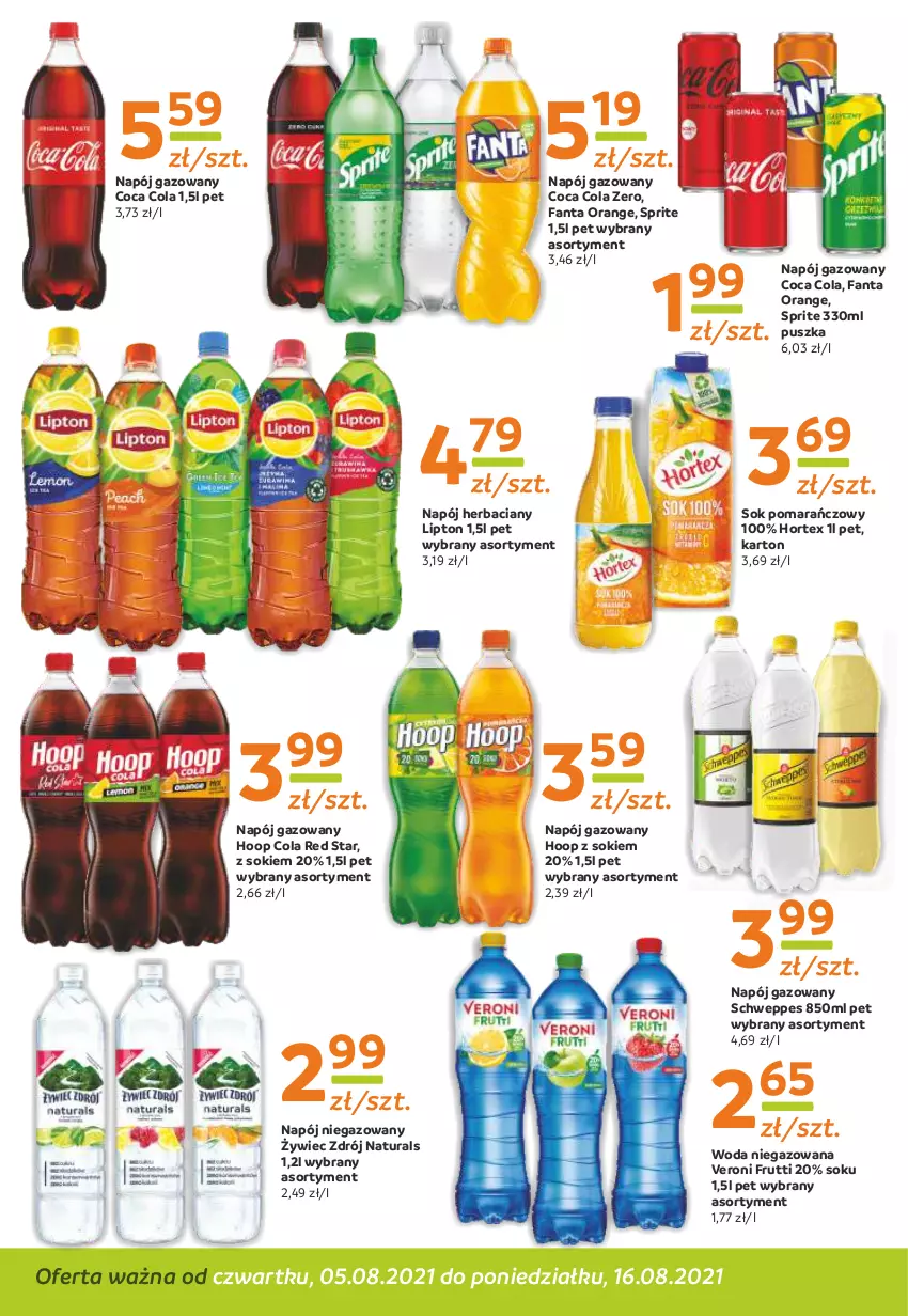 Gazetka promocyjna Gama - Gazetka Gama - ważna 05.08 do 16.08.2021 - strona 10 - produkty: Fa, Fanta, Hoop, Hortex, Lipton, Napój, Napój gazowany, Napój niegazowany, Schweppes, Sok, Sok pomarańczowy, Sprite, Woda, Woda niegazowana