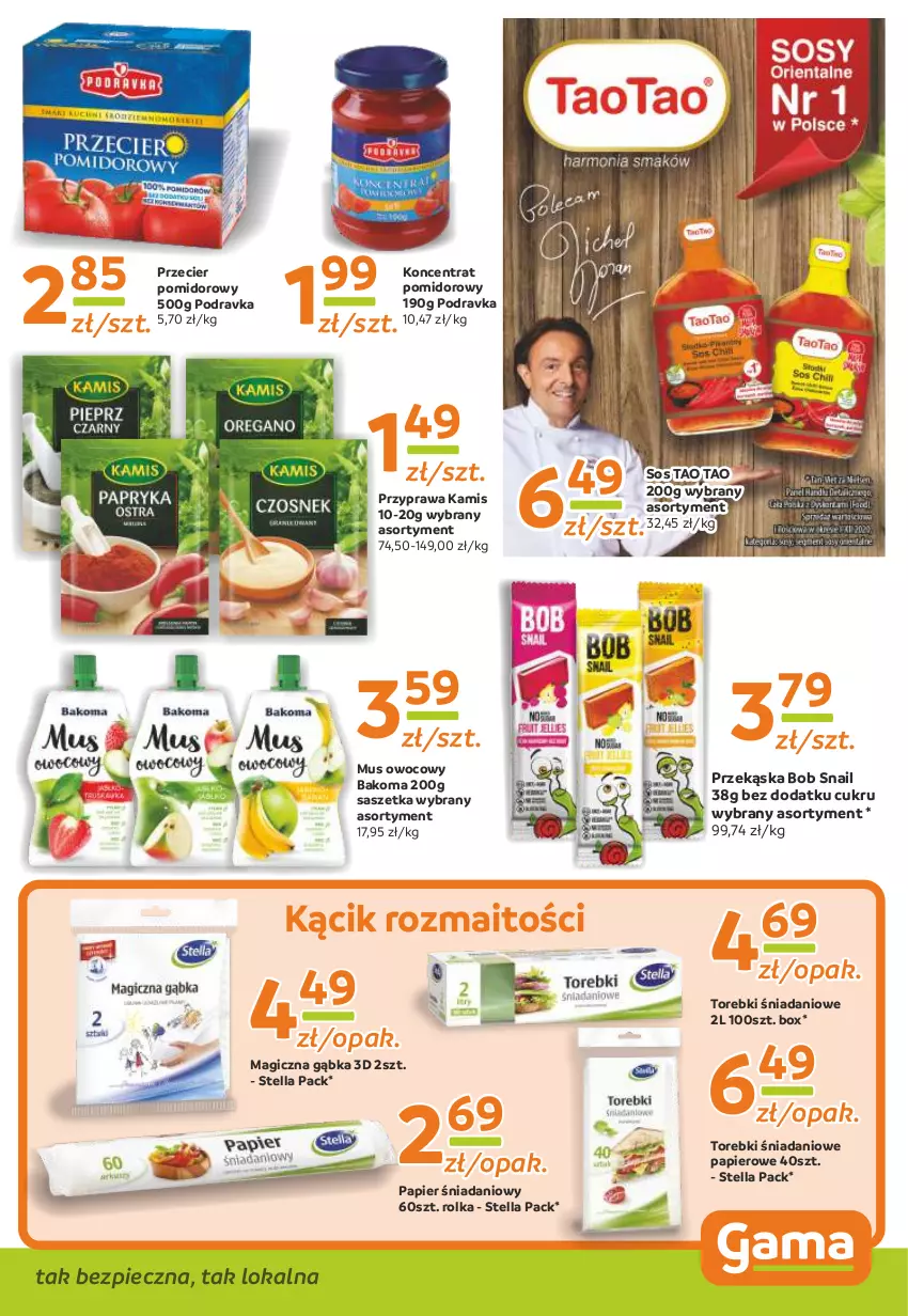 Gazetka promocyjna Gama - Gazetka Gama - ważna 05.08 do 16.08.2021 - strona 9 - produkty: Bakoma, Danio, Kamis, Koncentrat pomidorowy, Mus, Papier, Piec, Podravka, Sos