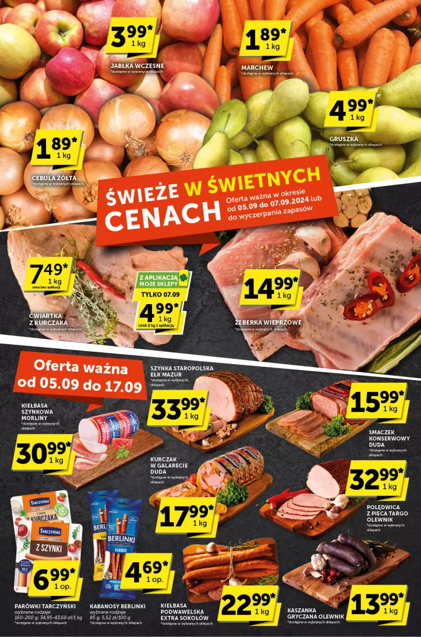 Gazetka promocyjna ABC - ważna 05.09 do 17.09.2024 - strona 3 - produkty: Berlinki, Duda, Fa, Gala, Jabłka, Kabanos, Kiełbasa, Kiełbasa szynkowa, Morliny, Olewnik, Parówki, Piec, Polędwica, Ser, Sok, Sokołów, Szynka, Tarczyński, Wawel