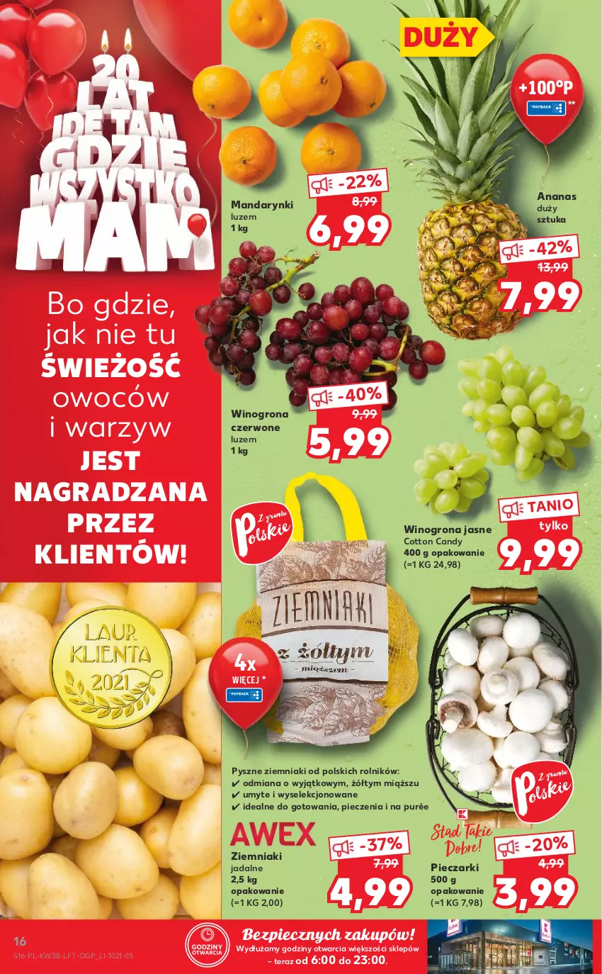 Gazetka promocyjna Kaufland - OFERTA TYGODNIA - ważna 23.09 do 29.09.2021 - strona 16 - produkty: Ananas, Candy, Gra, Mandarynki, Piec, Pur, Rolnik, Tera, Wino, Winogrona, Ziemniaki