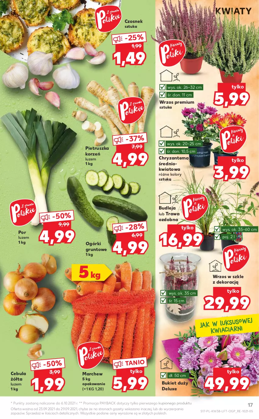 Gazetka promocyjna Kaufland - OFERTA TYGODNIA - ważna 23.09 do 29.09.2021 - strona 17 - produkty: Bukiet, Cebula, Chryzantema, Czosnek, Grunt, Pietruszka, Por