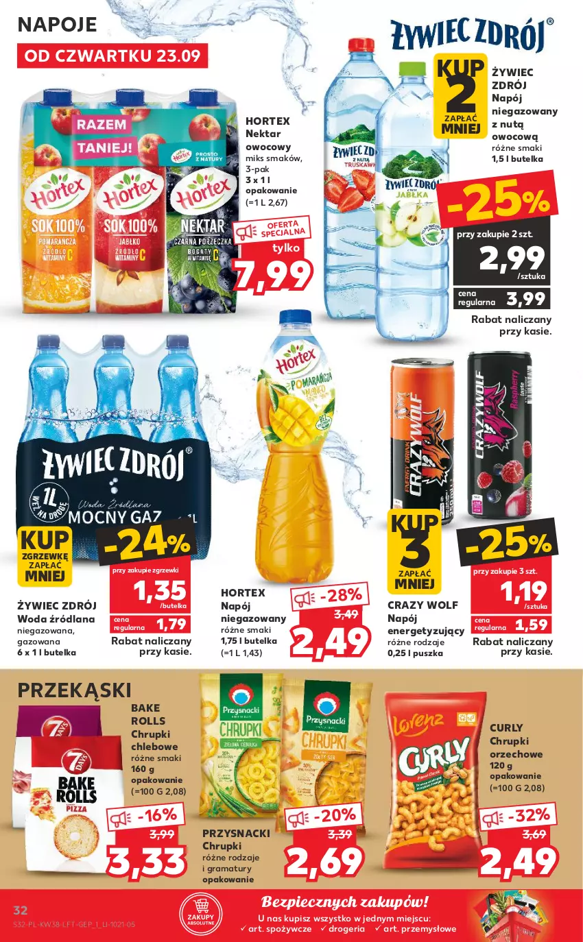 Gazetka promocyjna Kaufland - OFERTA TYGODNIA - ważna 23.09 do 29.09.2021 - strona 32 - produkty: Bake Rolls, Chleb, Chrupki, Chrupki chlebowe, Gra, Hortex, LANA, Napój, Napój niegazowany, Napoje, Nektar, Piec, Przysnacki, Rama, Woda