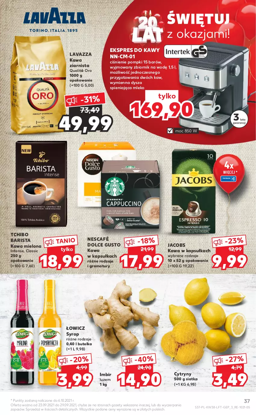 Gazetka promocyjna Kaufland - OFERTA TYGODNIA - ważna 23.09 do 29.09.2021 - strona 37 - produkty: Cytryny, Dolce Gusto, Gra, Imbir, Jacobs, Kawa, Kawa mielona, Kawa ziarnista, Lavazza, Mleko, Nescafé, Rama, Siatka, Syrop, Tchibo, Tchibo Barista