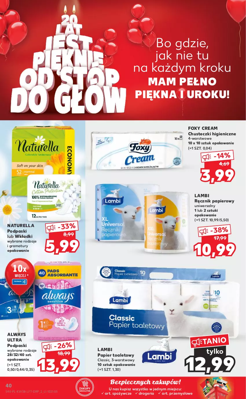 Gazetka promocyjna Kaufland - OFERTA TYGODNIA - ważna 23.09 do 29.09.2021 - strona 40 - produkty: Always, Always Ultra, Chusteczki, Foxy, Gra, Naturell, Naturella, Papier, Papier toaletowy, Piec, Podpaski, Rama, Ręcznik, Wkładki