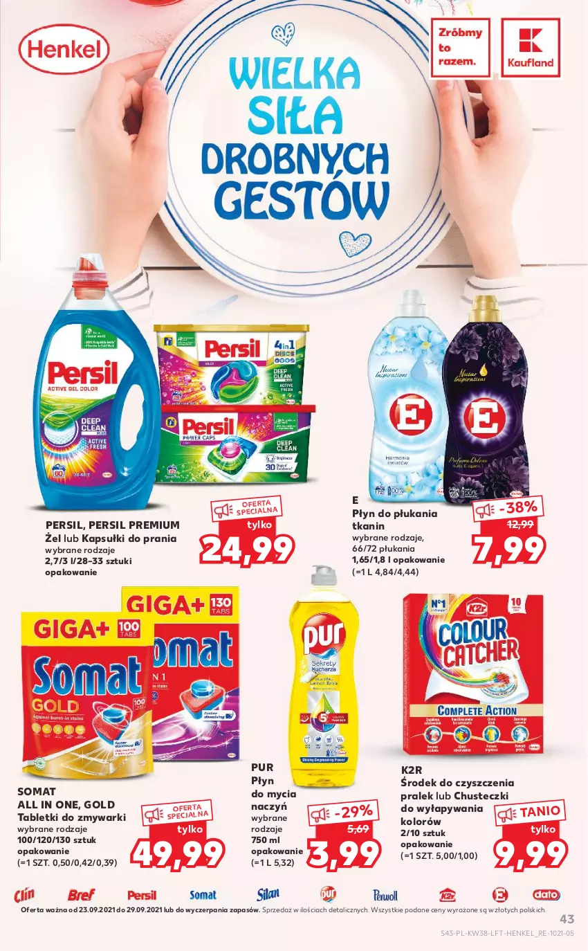 Gazetka promocyjna Kaufland - OFERTA TYGODNIA - ważna 23.09 do 29.09.2021 - strona 43 - produkty: Chusteczki, Do mycia naczyń, K2, Kapsułki do prania, Persil, Płyn do mycia, Płyn do mycia naczyń, Płyn do płukania, Pur, Somat, Tablet, Tabletki do zmywarki, Zmywarki