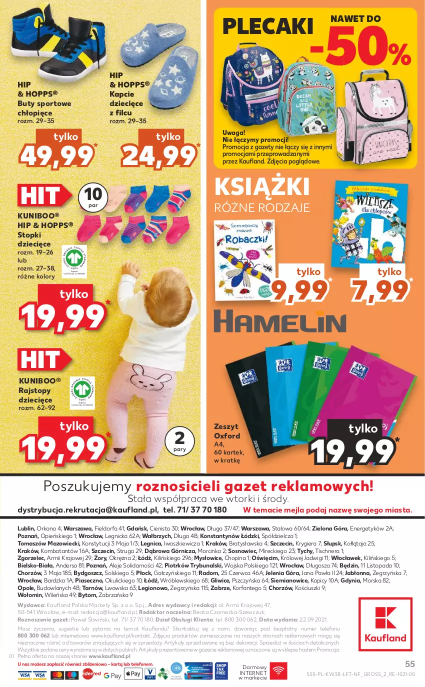 Gazetka promocyjna Kaufland - OFERTA TYGODNIA - ważna 23.09 do 29.09.2021 - strona 55 - produkty: Buty, Dres, Dzieci, Fa, Inka, Kapcie, Orka, Plecak, Por, Rajstopy, Sos, Sport, Telefon, Top, Waga