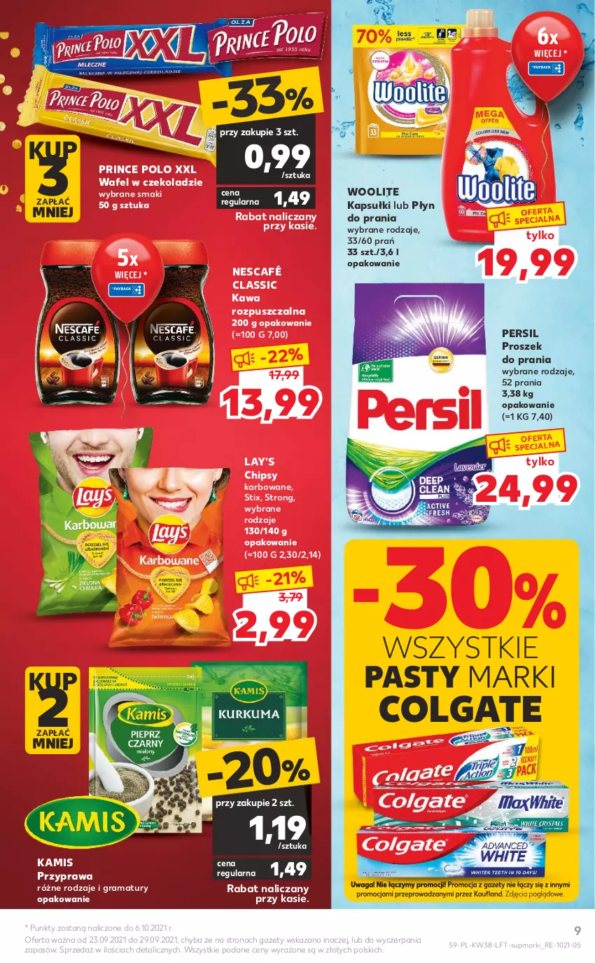 Gazetka promocyjna Kaufland - OFERTA TYGODNIA - ważna 23.09 do 29.09.2021 - strona 9 - produkty: Chipsy, Colgate, Gra, Kamis, Kawa, Kawa rozpuszczalna, LG, Nescafé, Persil, Płyn do prania, Prince Polo, Proszek do prania, Rama, Waga, Woolite