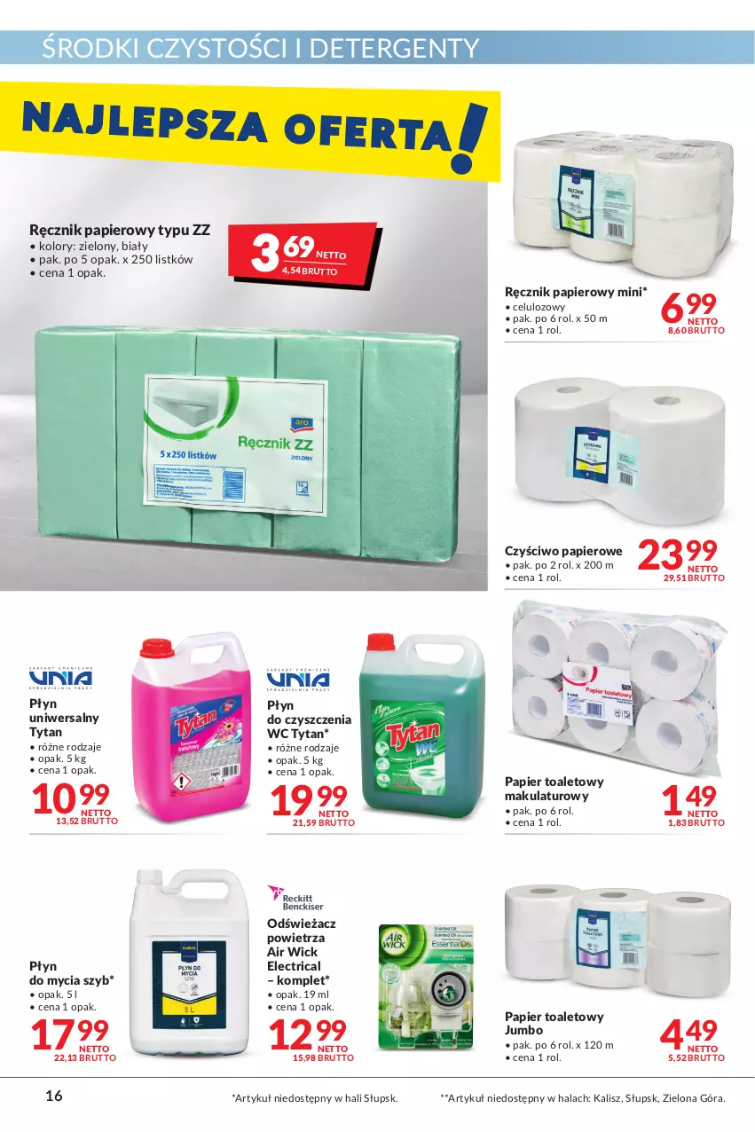 Gazetka promocyjna Makro - [Oferta promocyjna] Artykuły spożywcze i przemysłowe - ważna 14.06 do 27.06.2022 - strona 16 - produkty: Air Wick, Czyściwo papierowe, Odświeżacz powietrza, Papier, Papier toaletowy, Płyn do czyszczenia wc, Płyn do mycia, Ręcznik, Tytan