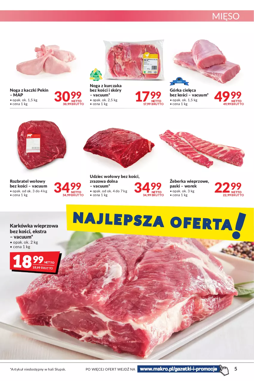 Gazetka promocyjna Makro - [Oferta promocyjna] Artykuły spożywcze i przemysłowe - ważna 14.06 do 27.06.2022 - strona 5 - produkty: Górka cielęca, Karkówka wieprzowa, Kurczak, Mięso, Noga z kaczki, Rozbratel wołowy, Udziec wołowy