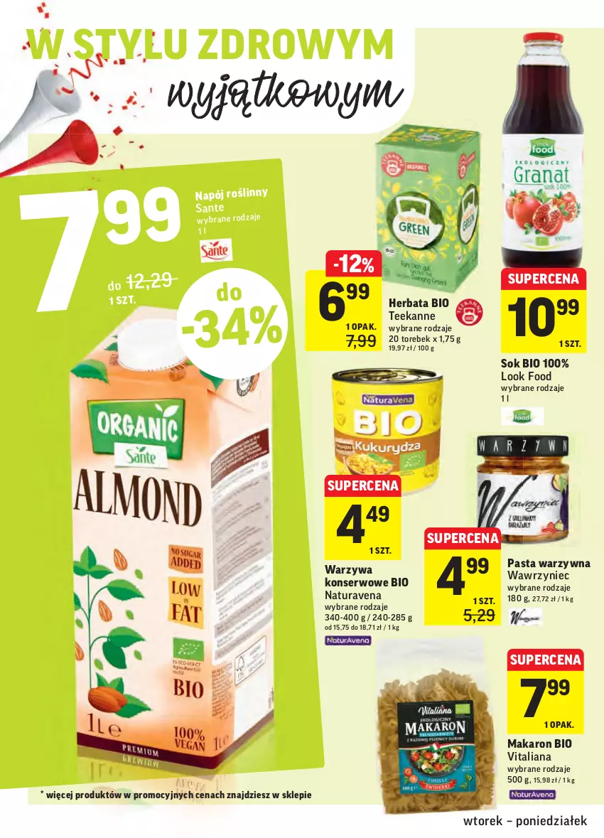 Gazetka promocyjna Intermarche - ważna 08.06 do 13.06.2021 - strona 38 - produkty: Herbata, Makaron, Napój, Napój roślinny, Pasta warzywna, Sante, Ser, Sok, Teekanne, Warzywa, Warzywa konserwowe