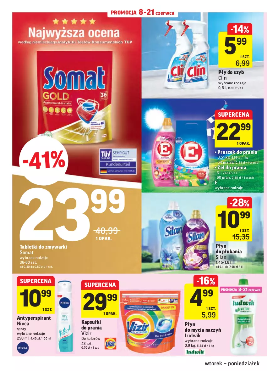 Gazetka promocyjna Intermarche - ważna 08.06 do 13.06.2021 - strona 42 - produkty: Antyperspirant, Clin, Do mycia naczyń, Kapsułki do prania, Ludwik, Nivea, Płyn do mycia, Płyn do mycia naczyń, Płyn do płukania, Proszek do prania, Silan, Somat, Tablet, Tabletki do zmywarki, Vizir, Zmywarki