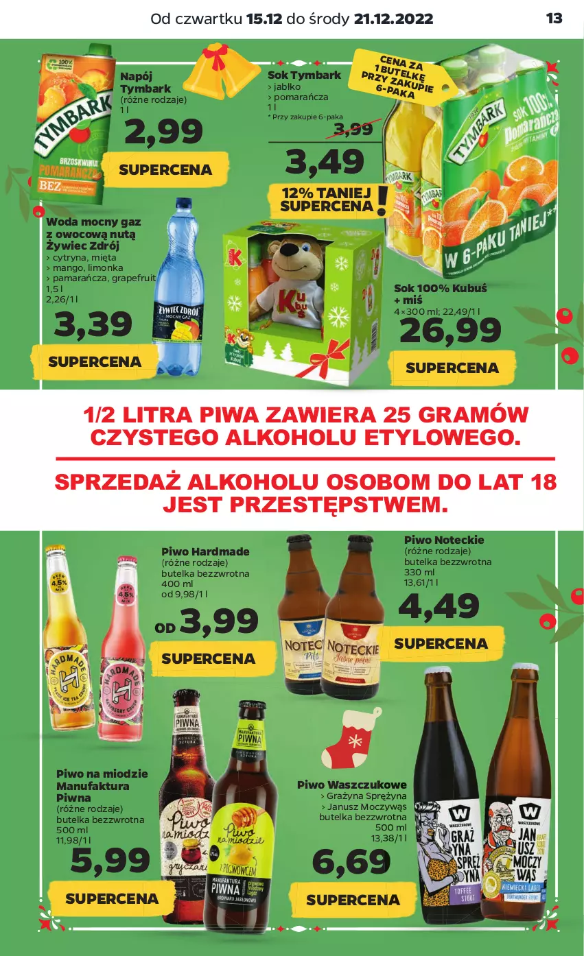 Gazetka promocyjna Netto - Artykuły spożywcze - ważna 15.12 do 21.12.2022 - strona 13 - produkty: Fa, Gra, Kubuś, Limonka, Mango, Mięta, Napój, Piwa, Piwo, Sok, Tymbark, Woda