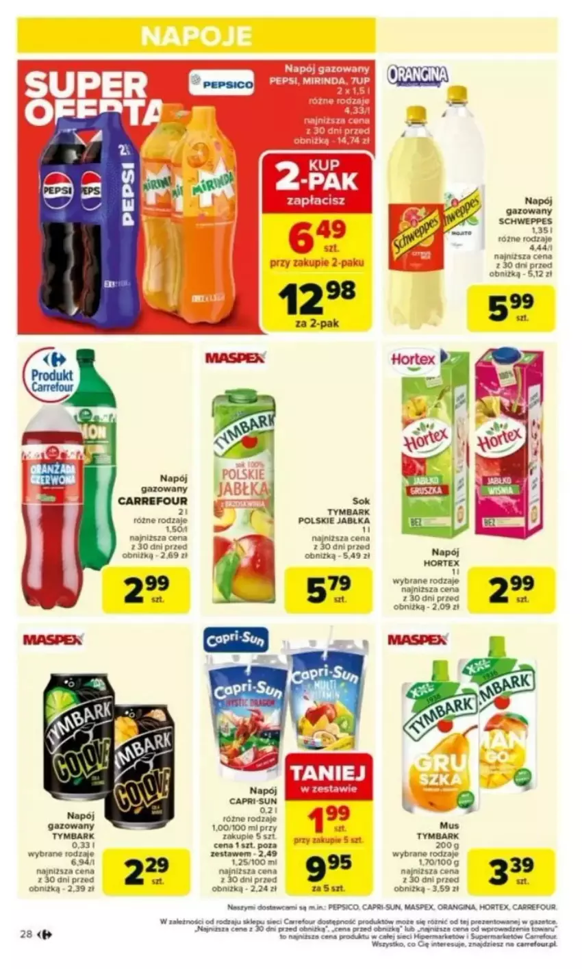 Gazetka promocyjna Carrefour - ważna 03.03 do 08.03.2025 - strona 24 - produkty: Gin, Hortex, Mus, Napój, Schweppes, Sok, Tymbark