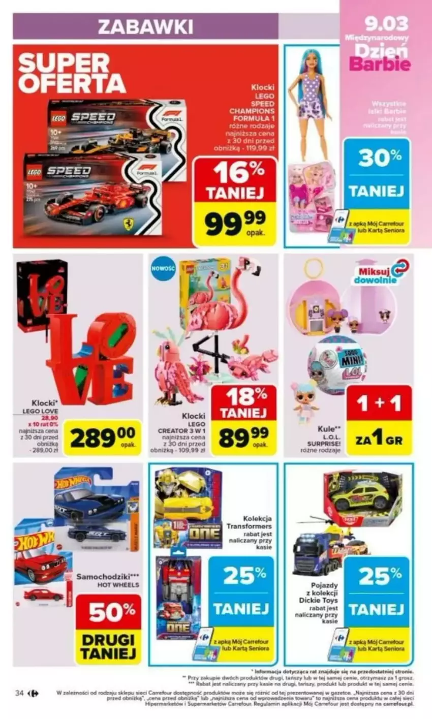 Gazetka promocyjna Carrefour - ważna 03.03 do 08.03.2025 - strona 30 - produkty: Chodzik, Fa, Gra, Hot Wheels, Klocki, LEGO, Pojazd, Samochodziki, Tran, Transformers