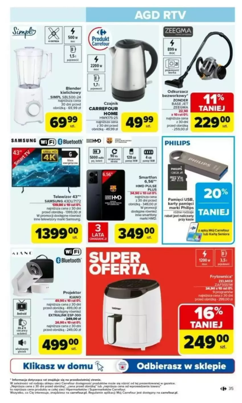 Gazetka promocyjna Carrefour - ważna 03.03 do 08.03.2025 - strona 31 - produkty: Blender, Czajnik, Fa, Odkurzacz, Philips, Samsung, Smartfon, Telewizor