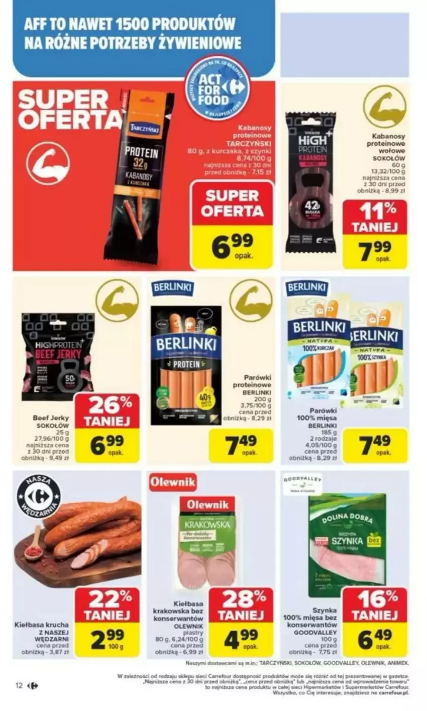 Gazetka promocyjna Carrefour - ważna 03.03 do 08.03.2025 - strona 6 - produkty: Berlinki, Brit, Gra, HP, Jerky, Kabanos, Kiełbasa, Olewnik, Parówki, Por, Ser, Sok, Szynka