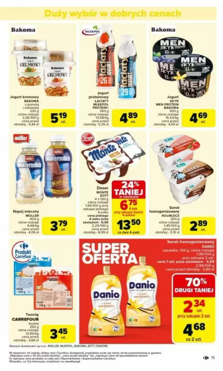 Gazetka promocyjna Carrefour - ważna 03.03 do 08.03.2025 - strona 9 - produkty: Bakoma, Danone, Fa, Gra, Jogurt, Monte, Napój, Napój mleczny, Rolmlecz, Ser, Serek, Serek homogenizowany, Zott