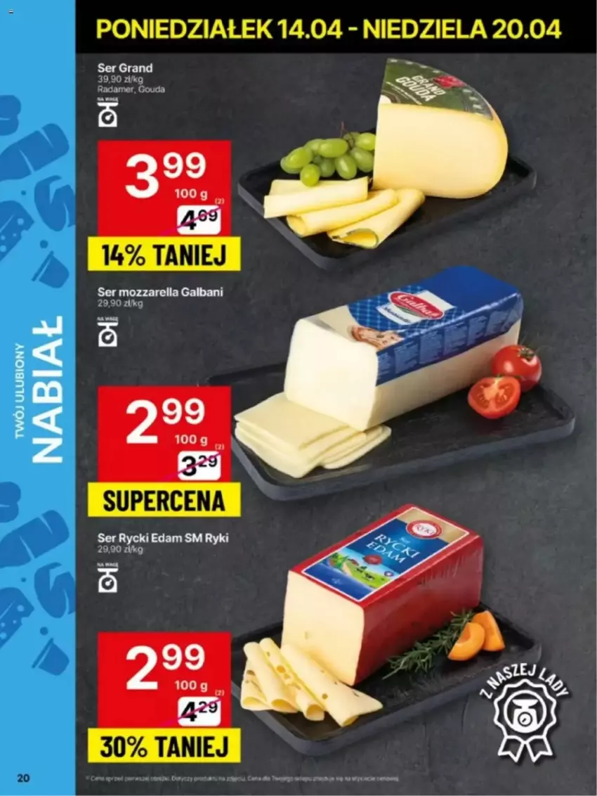 Gazetka promocyjna Delikatesy Centrum - ważna 14.04 do 20.04.2025 - strona 13 - produkty: Edam, Fa, Galbani, Gouda, Gra, Mozzarella, Radamer, Rycki Edam, Ser