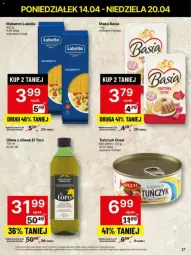 Gazetka promocyjna Delikatesy Centrum - Gazetka - ważna od 20.04 do 20.04.2025 - strona 20 - produkty: Lubella, Makaron, Gra, Bell, Mąka, Tuńczyk, Basia, Oliwa z oliwek, Bella, Graal, Olej, Oliwa