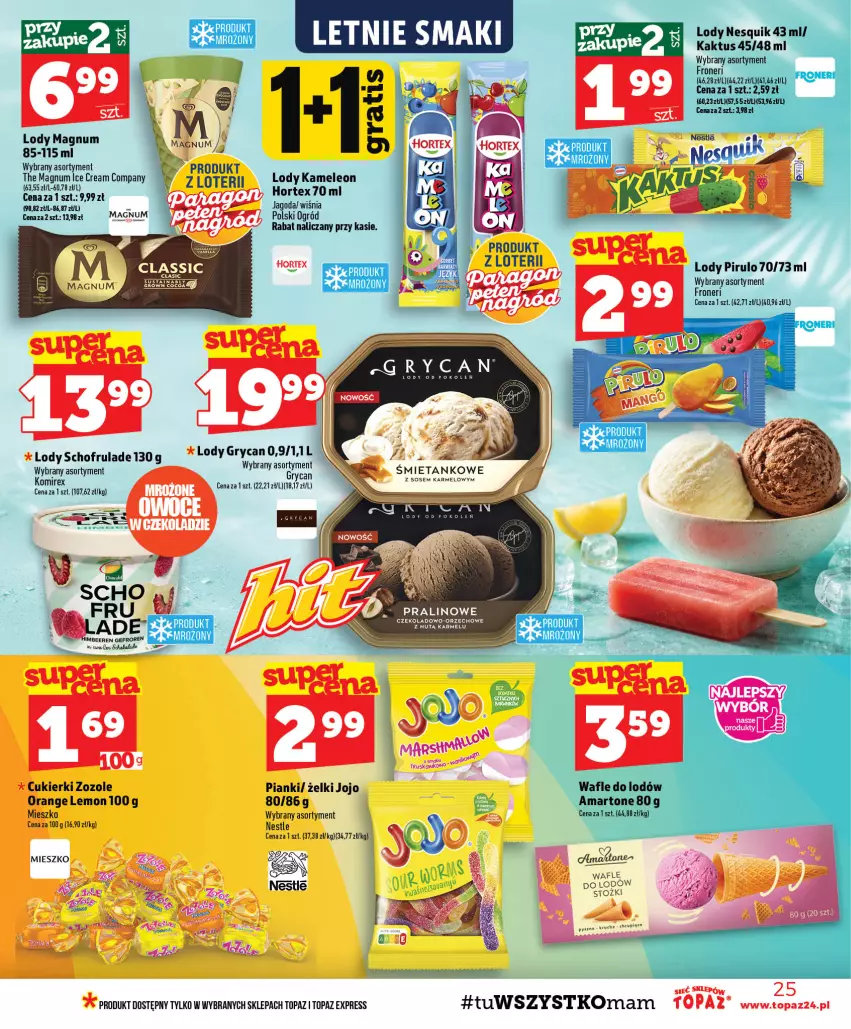 Gazetka promocyjna Topaz - Gazetka - ważna 20.08 do 26.08.2026 - strona 25 - produkty: Cukier, Cukierki, Eleo, Hortex, Kaktus, Leon, Lody, Nesquik, Ogród, Sos, Top, Wafle, Wafle do lodów