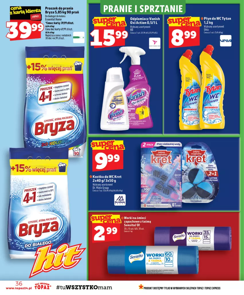 Gazetka promocyjna Topaz - Gazetka - ważna 20.08 do 26.08.2026 - strona 36 - produkty: BIC, Bryza, Kostka do wc, Kret, Odplamiacz, Płyn do wc, Top, Tytan, Vanish