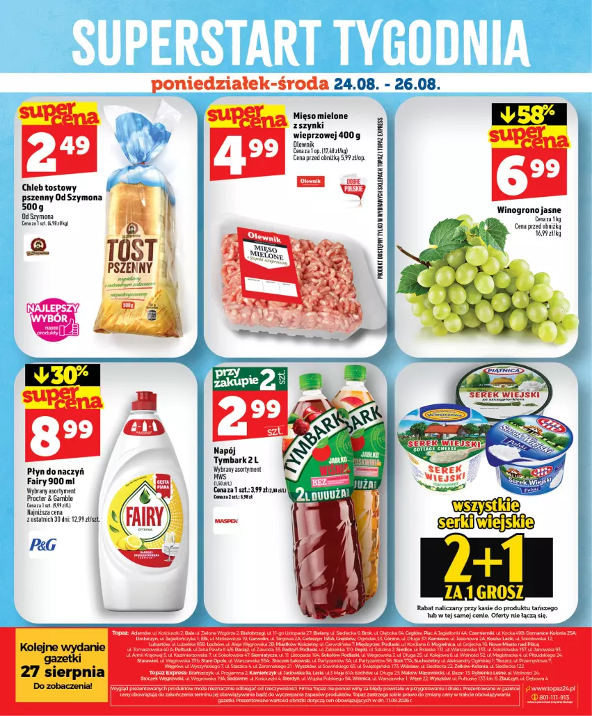 Gazetka promocyjna Topaz - Gazetka - ważna 20.08 do 26.08.2026 - strona 40 - produkty: Chleb, Chleb tostowy, Fa, Fairy, K2, Lack, Mięso, Mięso mielone, Ogiński, Ogród, Olej, Olewnik, Podlaski, Sok, Sokołów, Top, Tymbark, Wino