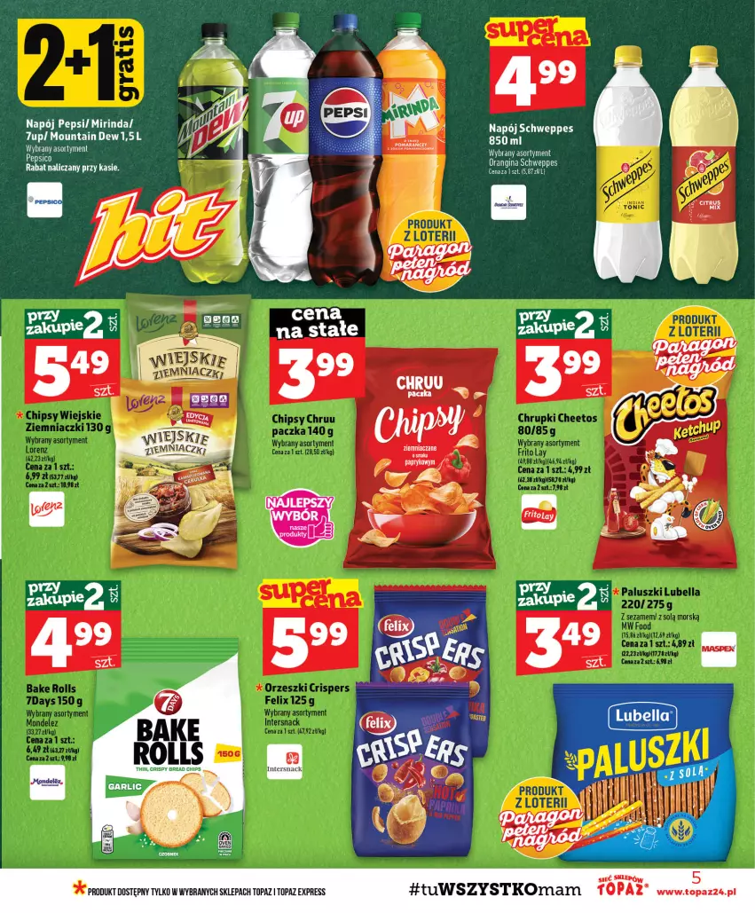 Gazetka promocyjna Topaz - Gazetka - ważna 20.08 do 26.08.2026 - strona 5 - produkty: 7up, Gin, Mirinda, Napój, Pepsi, Schweppes, Top