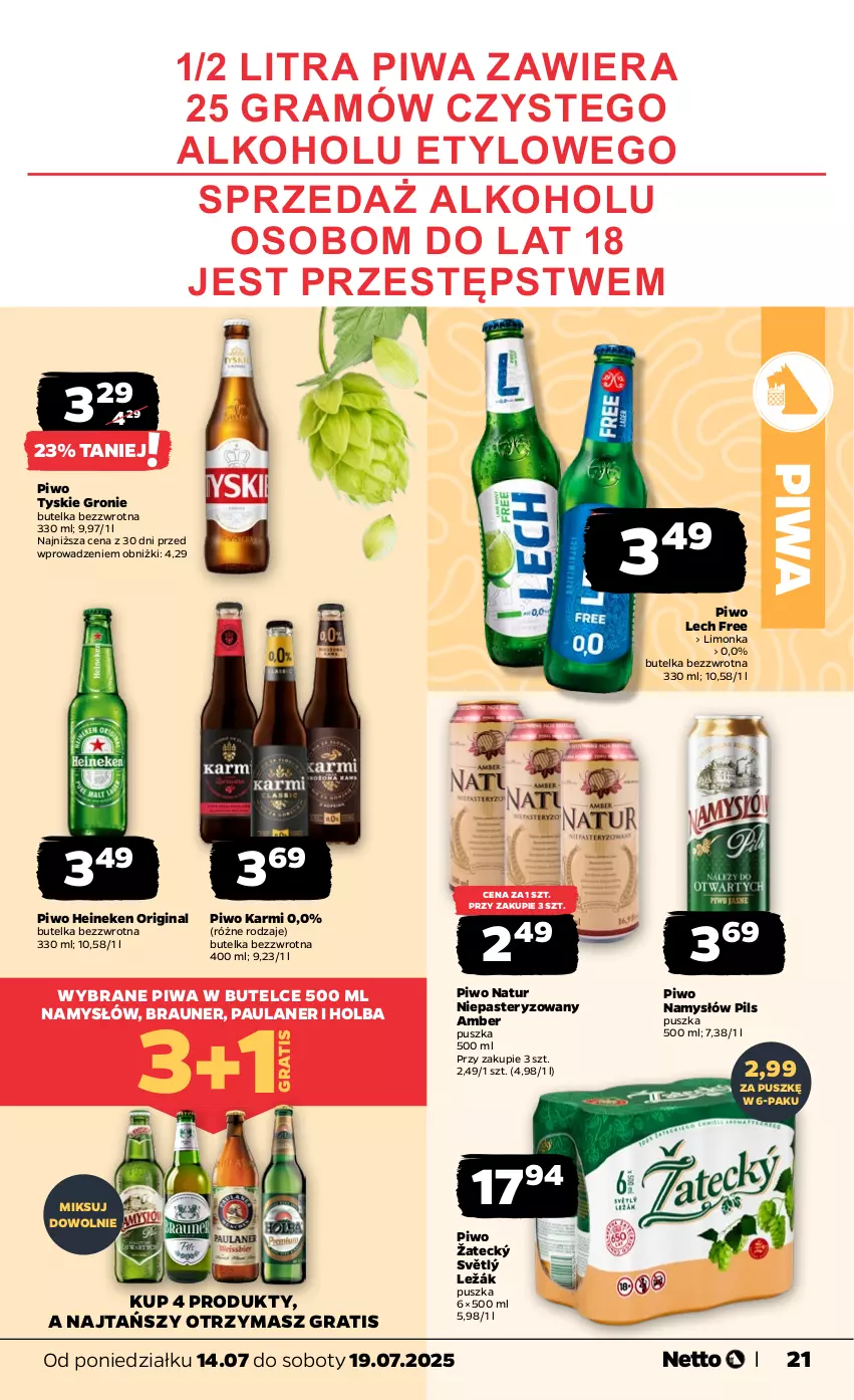 Gazetka promocyjna Netto - Od Poniedziałku - ważna 14.07 do 19.07.2025 - strona 21 - produkty: Braun, Gin, Gra, Heineken, Karmi, Limonka, Namysłów, Piwa, Piwo, Tyskie