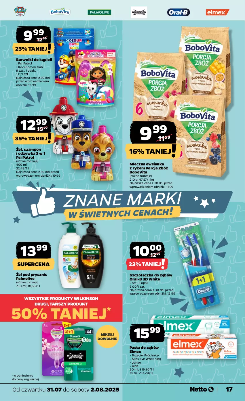 Gazetka promocyjna Netto - Od Czwartku - ważna 31.07 do 02.08.2025 - strona 17 - produkty: BoboVita, Elmex, Koc, Odżywka, Owsianka, Palmolive, Pasta do zębów, Por, Psi Patrol, Ryż, Szampon, Szczoteczka, Szczoteczka do zębów