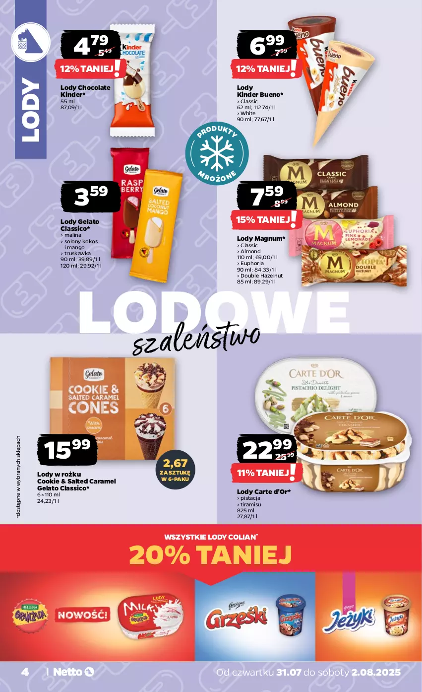 Gazetka promocyjna Netto - Od Czwartku - ważna 31.07 do 02.08.2025 - strona 4 - produkty: Kinder, Kinder Bueno, Kokos, Lody, Mango, Szal