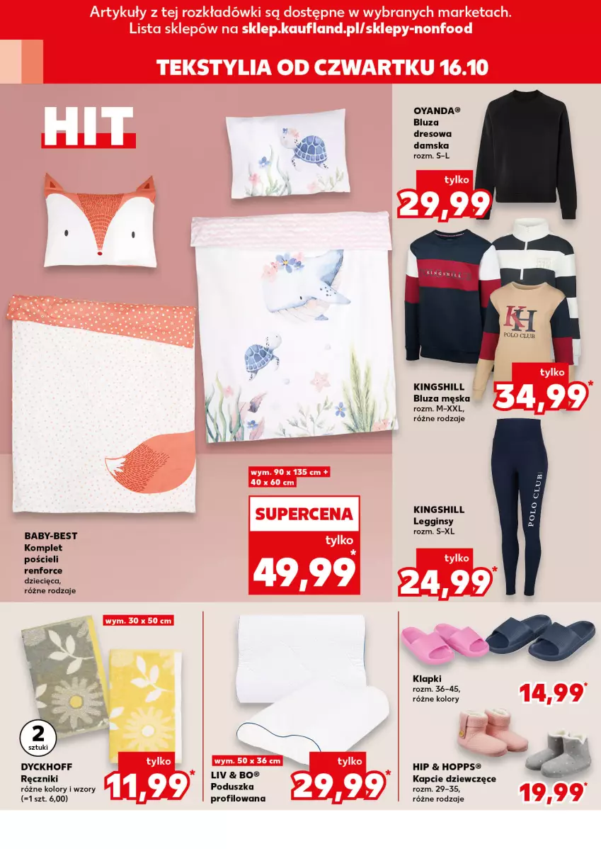 Gazetka promocyjna Kaufland - Kaufland - ważna 16.10 do 22.10.2025 - strona 16 - produkty: Bluza, Bluza dresowa, Dres, Dzieci, Gin, Kapcie, Klapki, Komplet pościeli, Legginsy, Poduszka, Pościel, Ręcznik