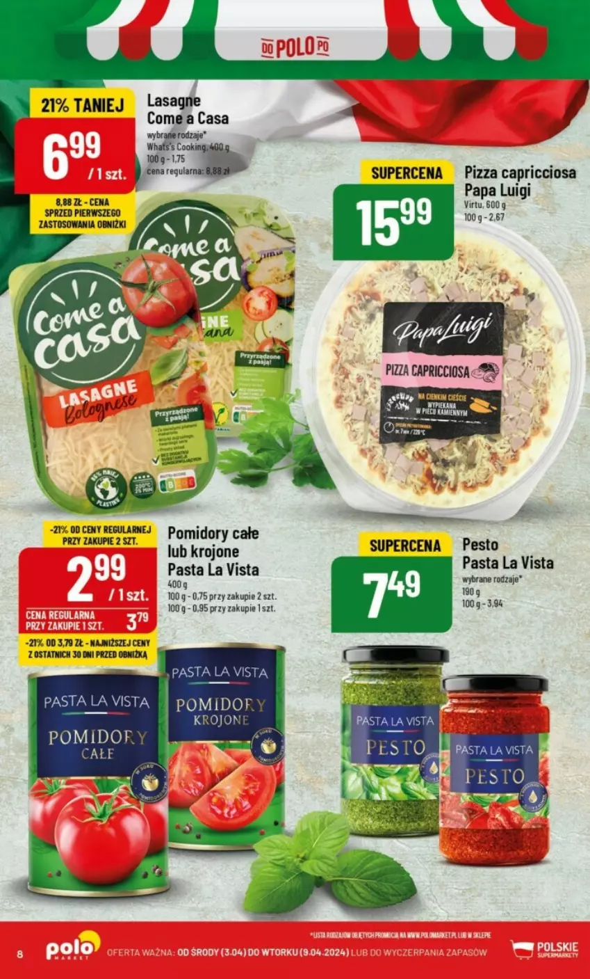 Gazetka promocyjna PoloMarket - ważna 03.04 do 09.04.2024 - strona 15 - produkty: Dada, LANA, Lasagne, Pesto, Pizza, Pomidory, Virtu