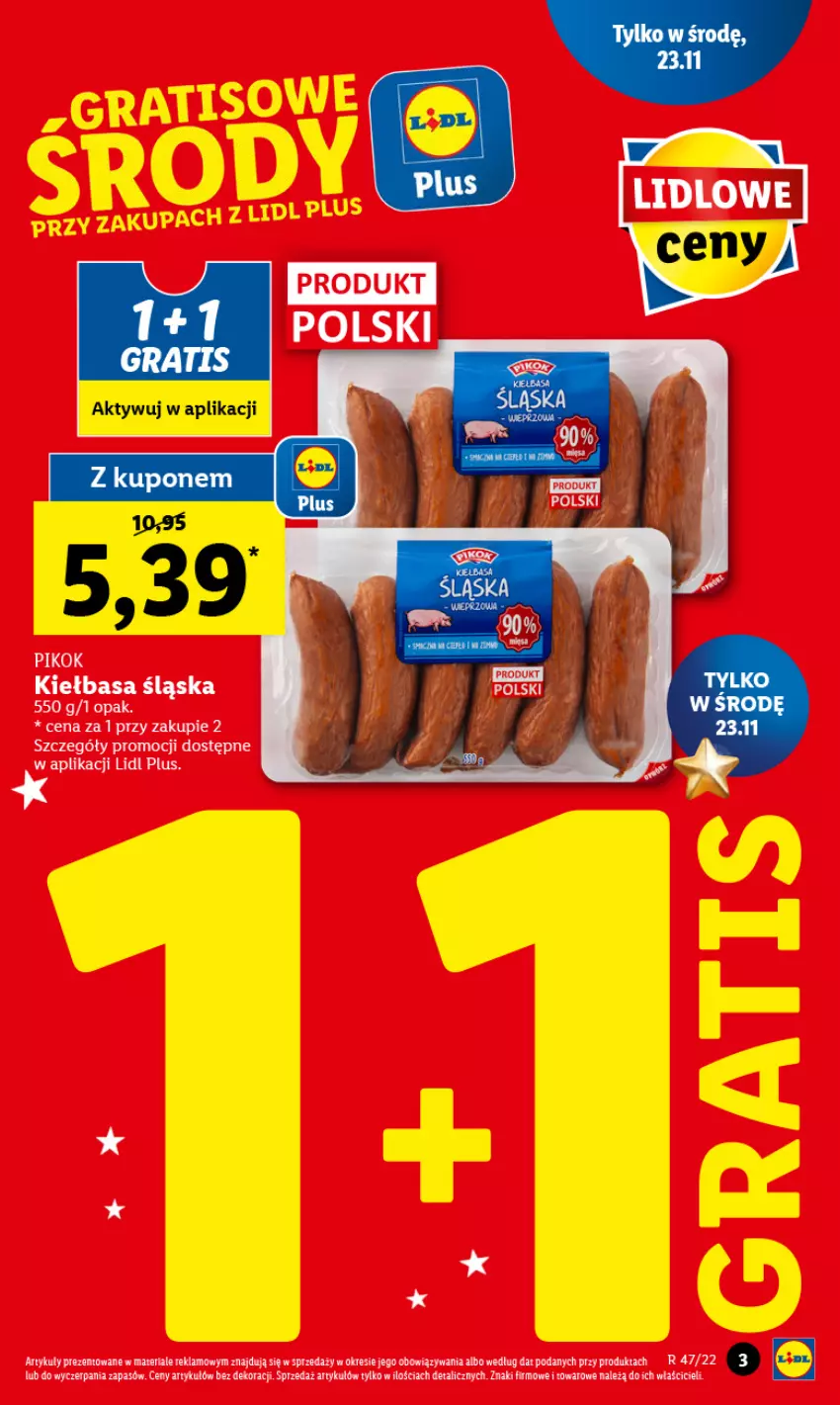 Gazetka promocyjna Lidl - GAZETKA - ważna 21.11 do 23.11.2022 - strona 3 - produkty: Kiełbasa, Kiełbasa śląska, PIKOK