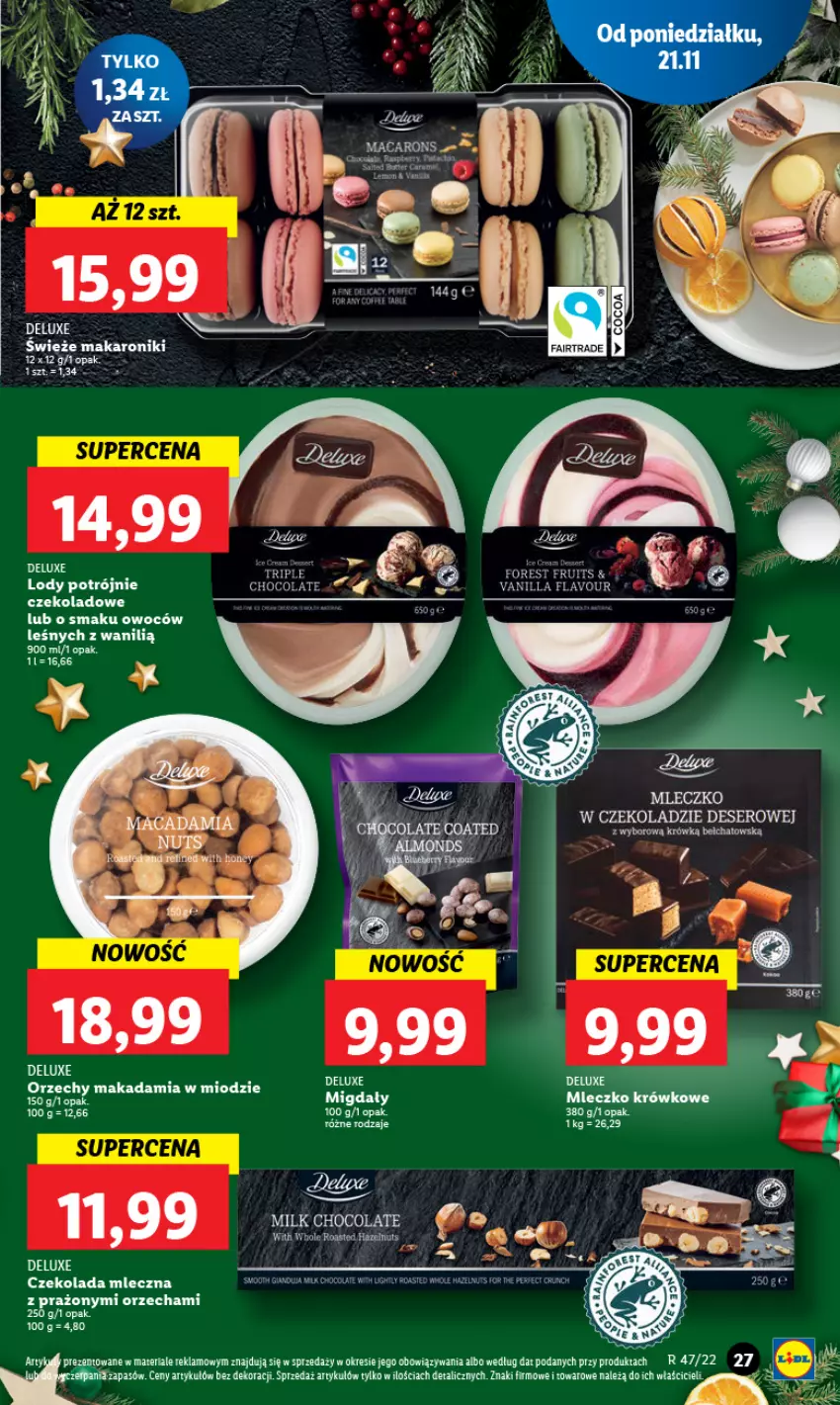 Gazetka promocyjna Lidl - GAZETKA - ważna 21.11 do 23.11.2022 - strona 31 - produkty: Czekolada, Czekolada mleczna, Deser, Fa, Lody, Makaron, Mleczko, Ser