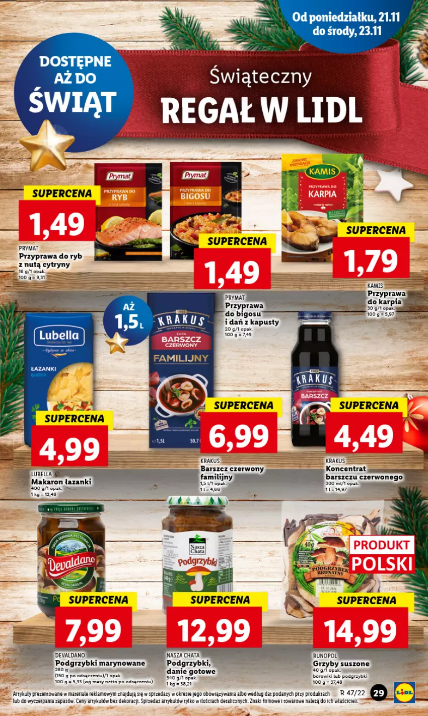 Gazetka promocyjna Lidl - GAZETKA - ważna 21.11 do 23.11.2022 - strona 33 - produkty: Bigos, Borowiki, Cytryny, Fa, Grzyby, Kamis, Krakus, Makaron, Podgrzybki, Podgrzybki marynowane, Por, Prymat