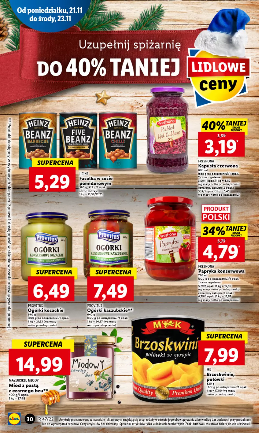 Gazetka promocyjna Lidl - GAZETKA - ważna 21.11 do 23.11.2022 - strona 34 - produkty: Brzoskwinie, Fa, Heinz, Miód, Mus, Papryka, Ser, Sos