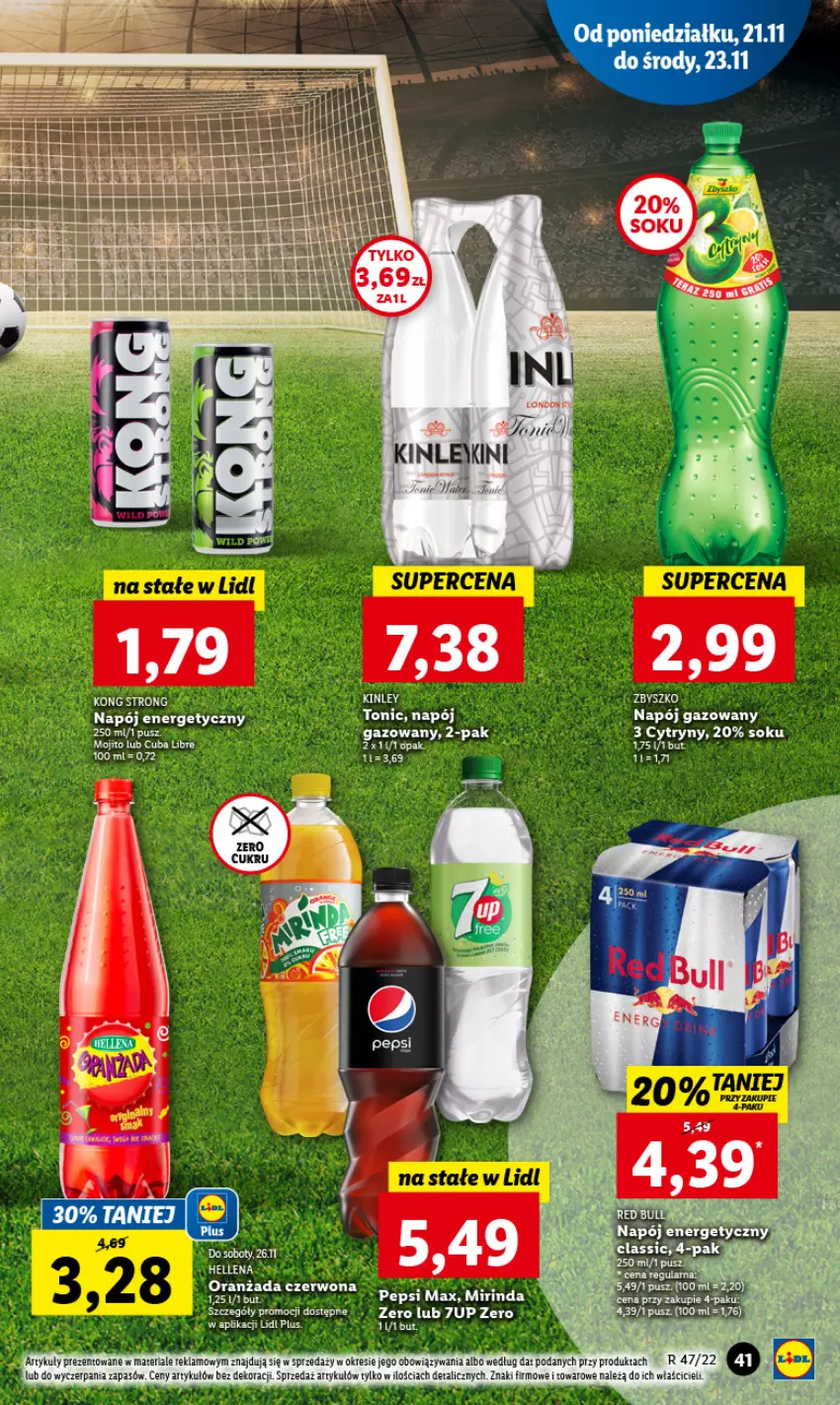 Gazetka promocyjna Lidl - GAZETKA - ważna 21.11 do 23.11.2022 - strona 45 - produkty: Cytryny, Hellena, LG, Mirinda, Napój, Napój energetyczny, Napój gazowany, Oranżada, Pepsi, Pepsi max, Sok