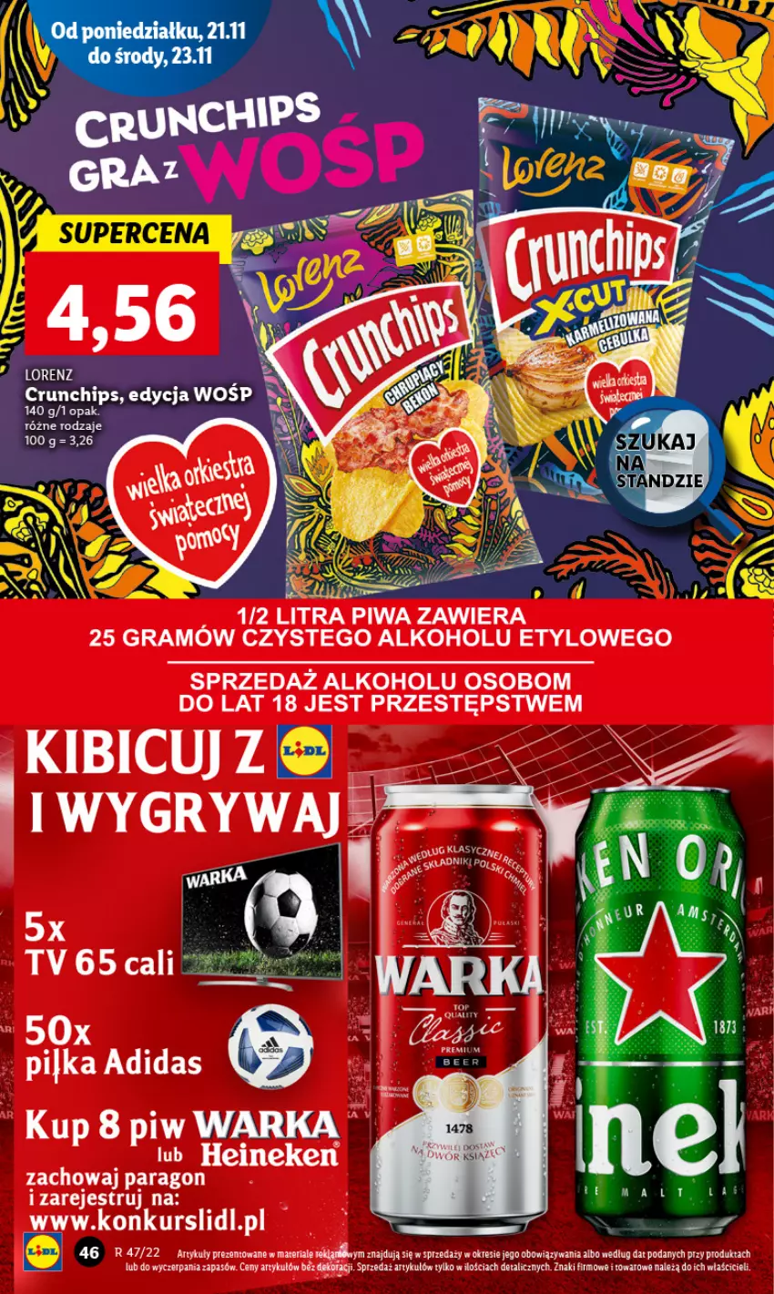 Gazetka promocyjna Lidl - GAZETKA - ważna 21.11 do 23.11.2022 - strona 50 - produkty: Adidas, Crunchips, Gra, Gry, Heineken, Lorenz, Piwa, Top