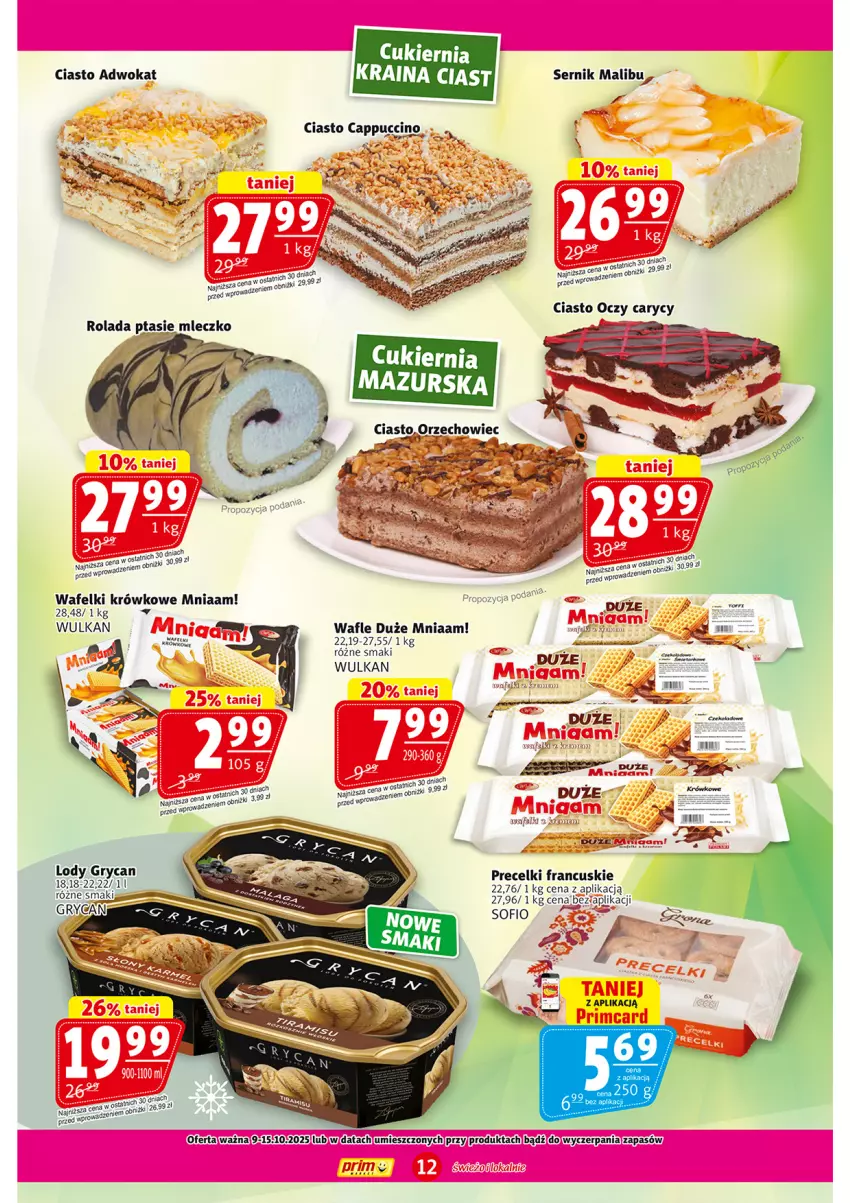 Gazetka promocyjna Prim Market - ważna 09.10 do 15.10.2025 - strona 12 - produkty: Fa, Gry, Lody, Malibu, Mleczko, Precelki, Ptasie mleczko, Rolada, Ser, Sezam, Wafle