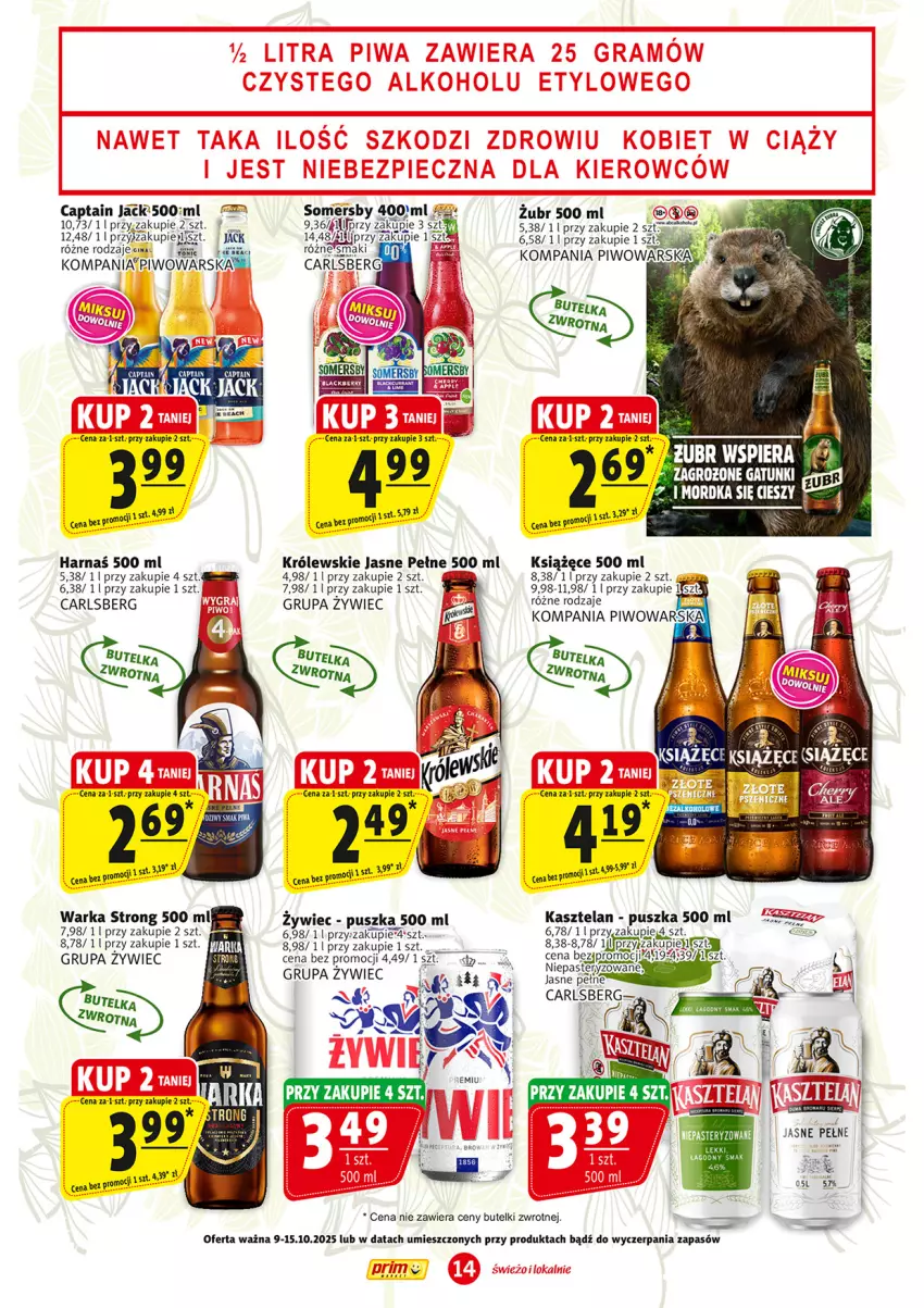 Gazetka promocyjna Prim Market - ważna 09.10 do 15.10.2025 - strona 14 - produkty: Captain Jack, Carlsberg, Harnaś, Kasztelan, Królewski, Książęce, Piwo, Somersby, Warka