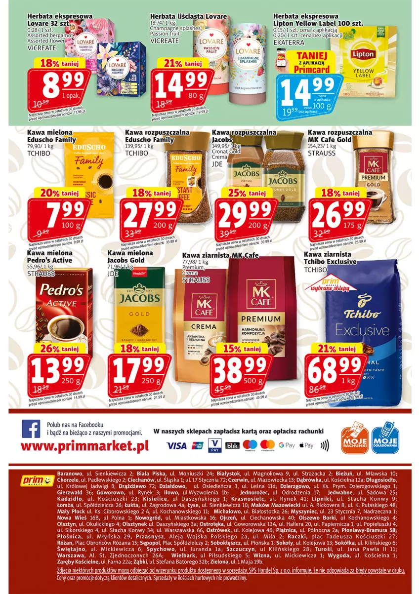 Gazetka promocyjna Prim Market - ważna 09.10 do 15.10.2025 - strona 16 - produkty: Aksam, Fa, Herbata, Jacobs, Jednorożec, Kawa, Kawa mielona, Kawa rozpuszczalna, Kawa ziarnista, Kisiel, Koc, Lipton, Mysz, Ogród, Olej, Papier, Piątnica, Róża, Sok, Sokół, Stock, Tchibo