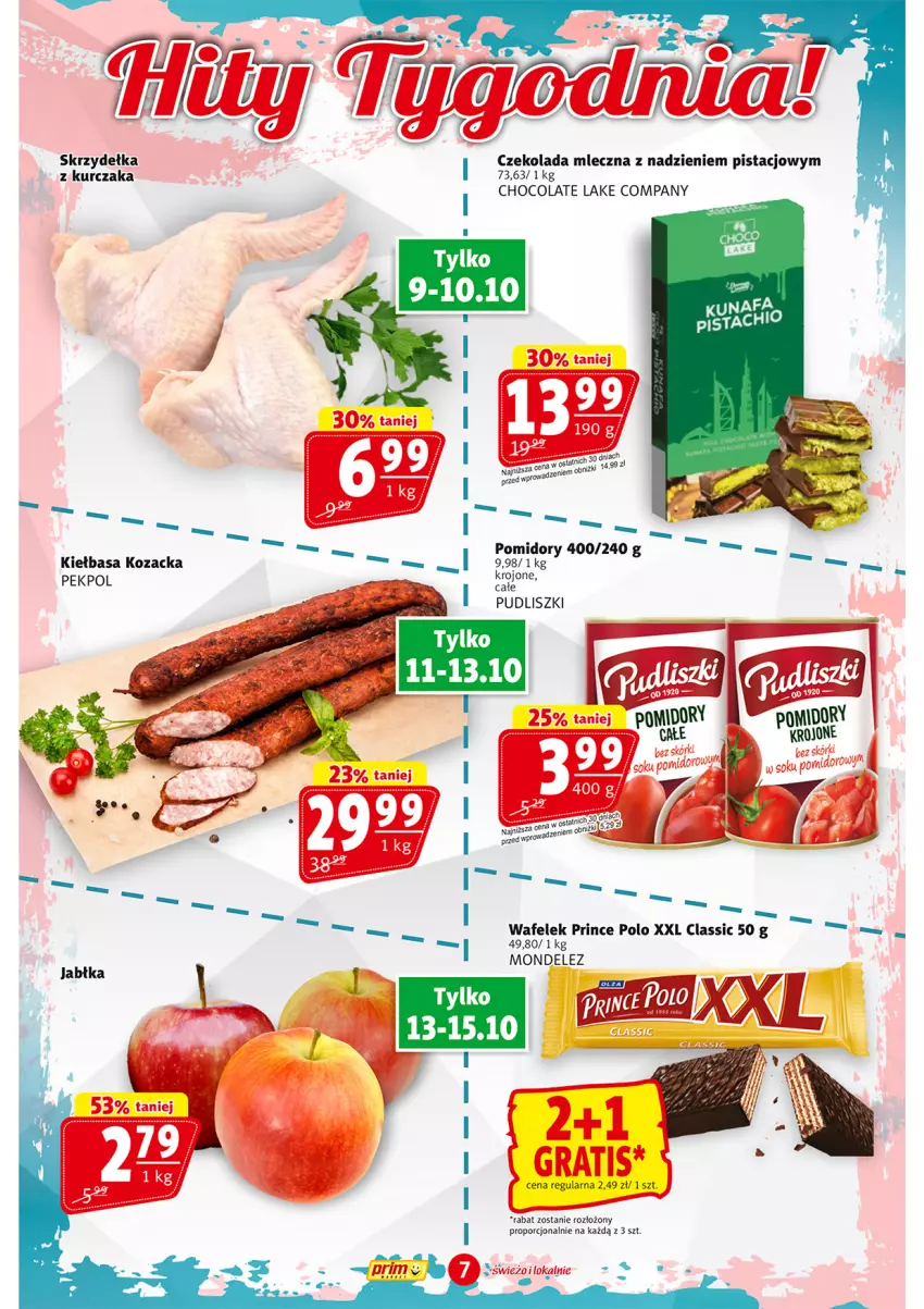 Gazetka promocyjna Prim Market - ważna 09.10 do 15.10.2025 - strona 7 - produkty: Czekolada, Czekolada mleczna, Gra, Kiełbasa, Kurczak, Pekpol, Pomidory, Por, Prince Polo, Pudliszki, Wafelek