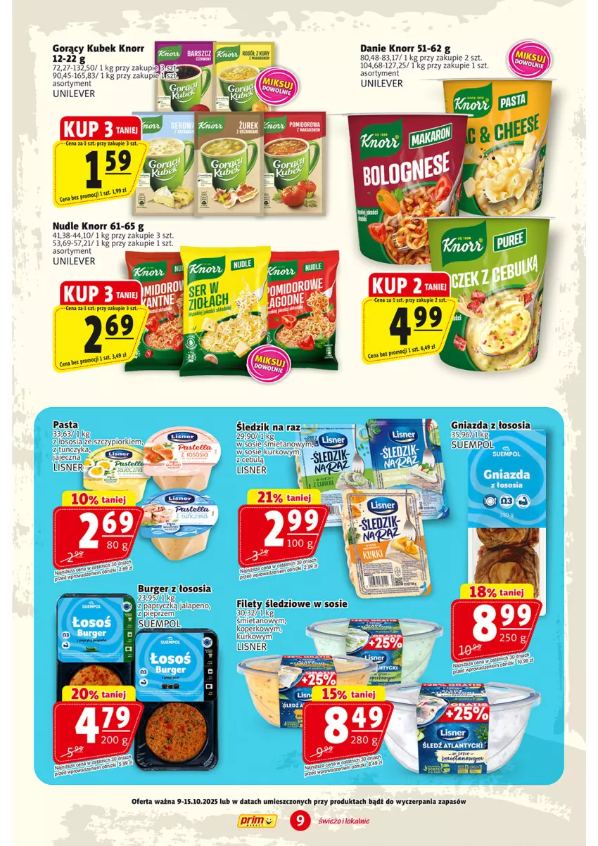Gazetka promocyjna Prim Market - ważna 09.10 do 15.10.2025 - strona 9 - produkty: Burger, Knorr, Kubek, Lisner, Pieprz, Rosół, Sos, Suempol, Tuńczyk