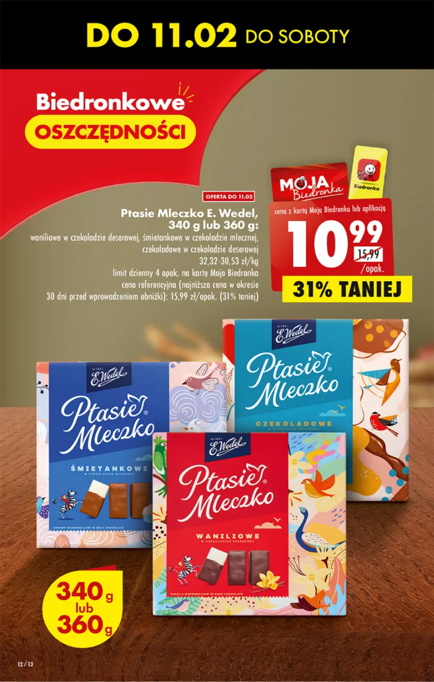 Gazetka promocyjna Biedronka - ważna 09.02 do 15.02.2023 - strona 12 - produkty: Deser, E. Wedel, Mleczko, Ocet, Ptasie mleczko, Ser